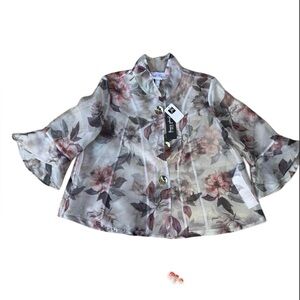 Joseph Ribkoff Sheer Floral Blouse in Cream and Pink